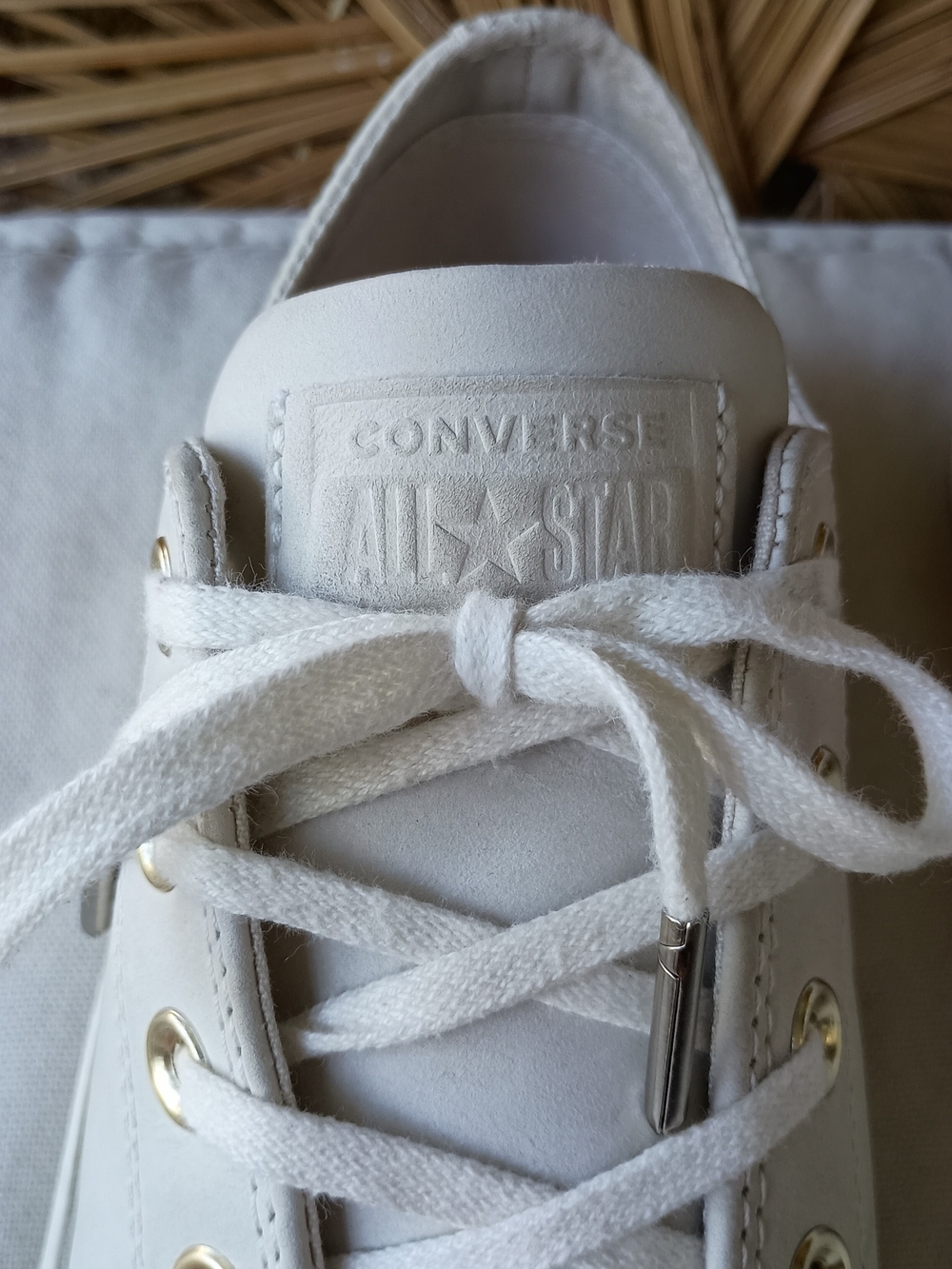 Converse White Low Top Sneakers with Gold Eyelets_9.5 - Picture 3 of 9